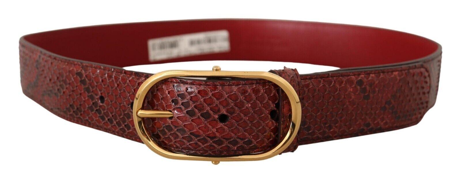 Dolce & Gabbana Red Exotic Leather Gold Oval Buckle Belt - Ellie Belle