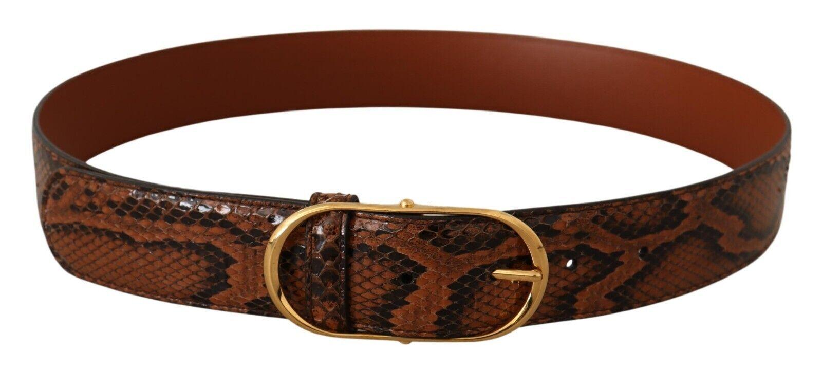 Dolce & Gabbana Brown Exotic Leather Gold Oval Buckle Belt - Ellie Belle