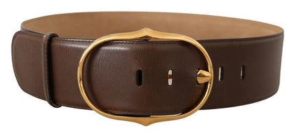 Dolce & Gabbana Brown Leather Gold Metal Oval Buckle Belt - Ellie Belle