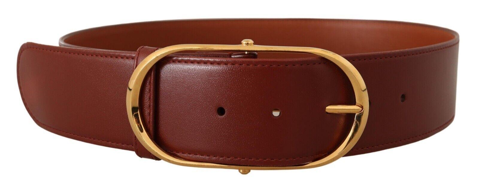 Dolce & Gabbana Brown Leather Gold Metal Oval Buckle Belt - Ellie Belle