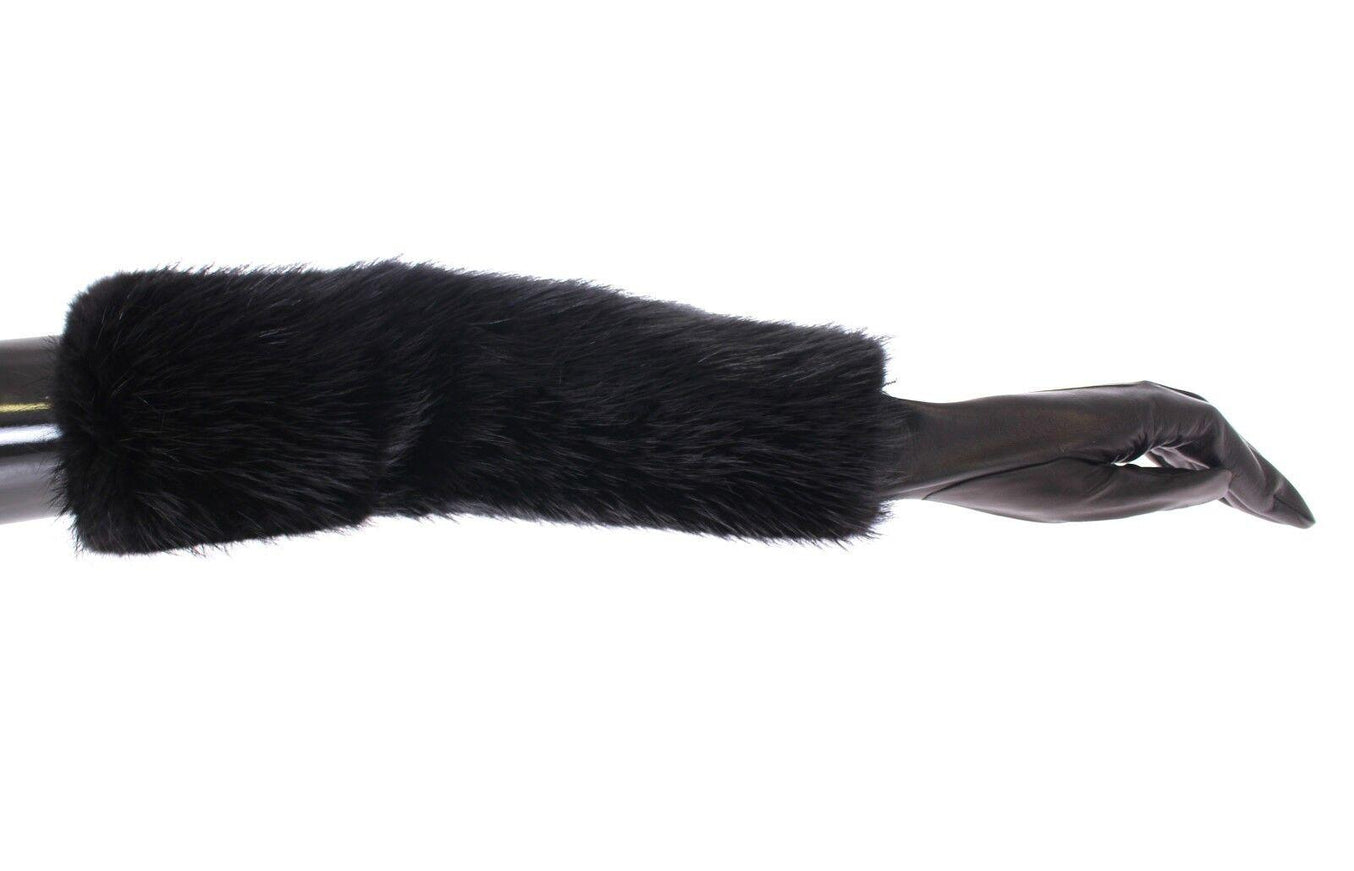 Dolce & Gabbana Black Beaver Fur Lambskin Leather Elbow Gloves - Ellie Belle