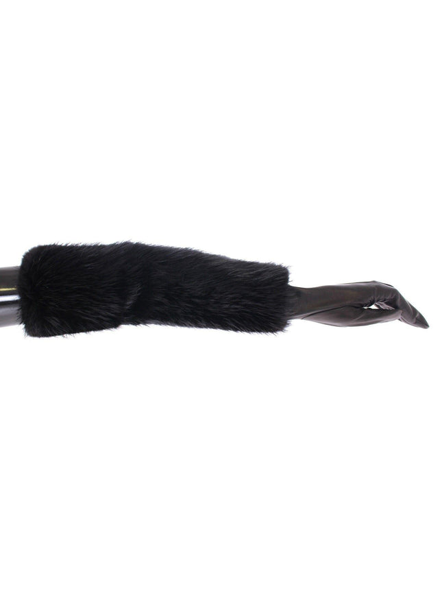 Dolce & Gabbana Black Beaver Fur Lambskin Leather Elbow Gloves - Ellie Belle