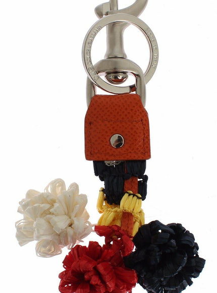 Dolce & Gabbana Multicolor Raffia Leather Clasp Finder Chain Keyring