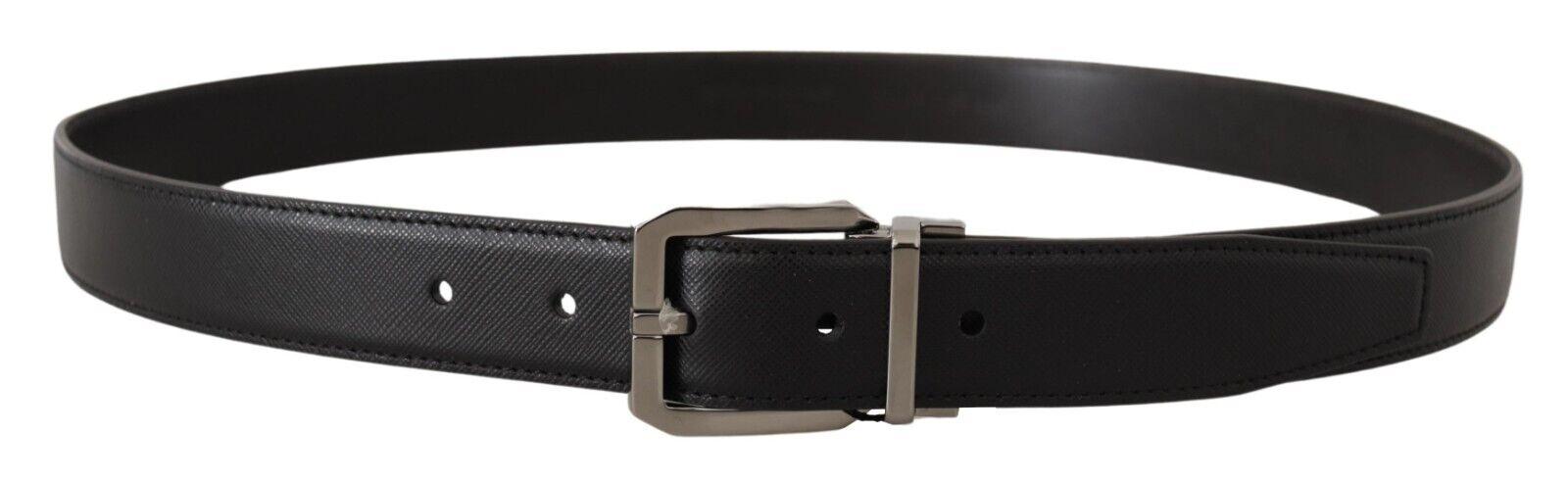 Dolce & Gabbana Black Calf Leather Logo Engraved Metal Buckle Belt - Ellie Belle