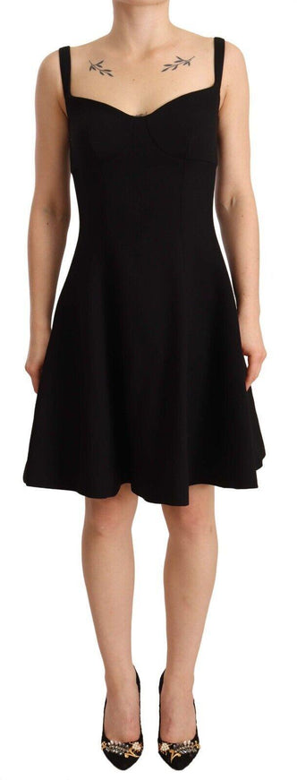 Dolce & Gabbana Black Fit Flare Wool Stretch Sheath Dress - Ellie Belle