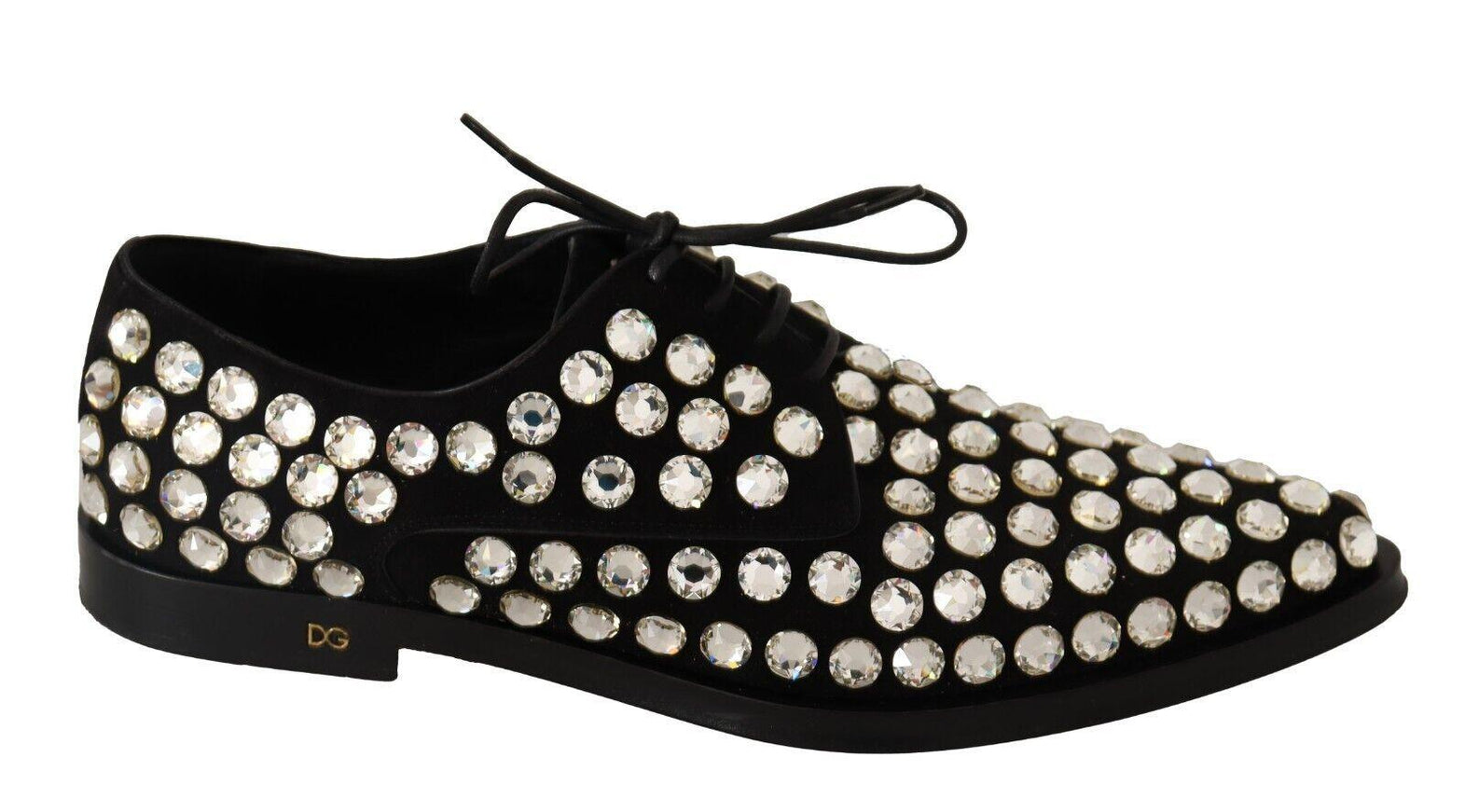 Dolce & Gabbana Black Leather Crystals Lace Up Formal Shoes - Ellie Belle