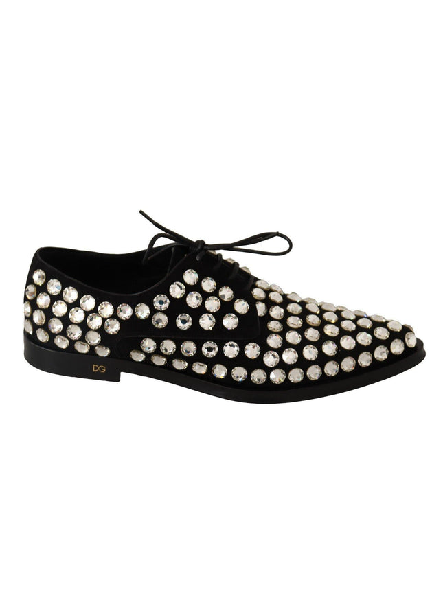 Dolce & Gabbana Black Leather Crystals Lace Up Formal Shoes - Ellie Belle