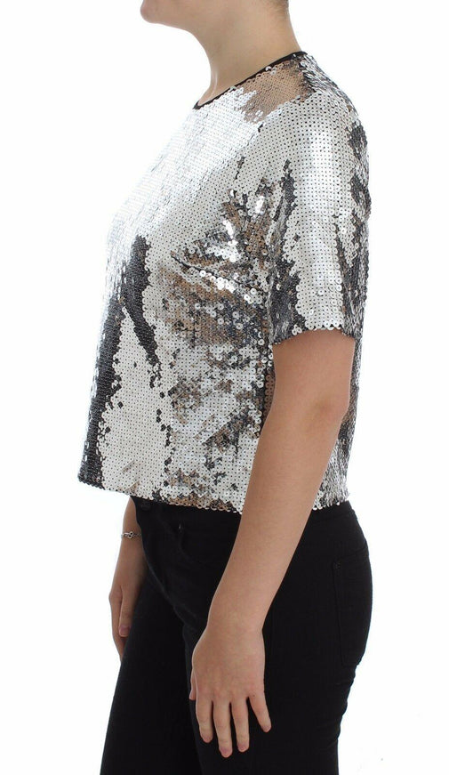 Dolce & Gabbana Silver Sequined Crewneck Blouse T-shirt Top - Ellie Belle