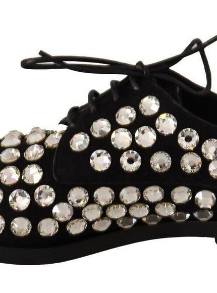 Dolce & Gabbana Black Leather Crystals Lace Up Formal Shoes