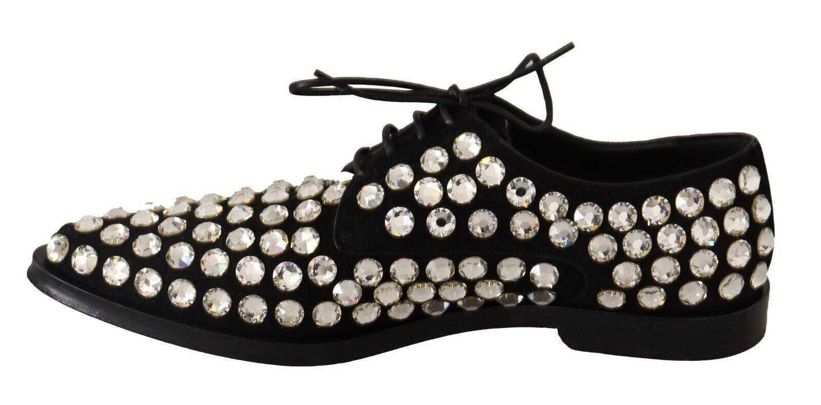 Dolce & Gabbana Black Leather Crystals Lace Up Formal Shoes - Ellie Belle