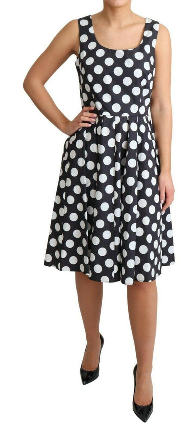 Dolce & Gabbana Black Polka Dotted Cotton A-Line Dress - Ellie Belle