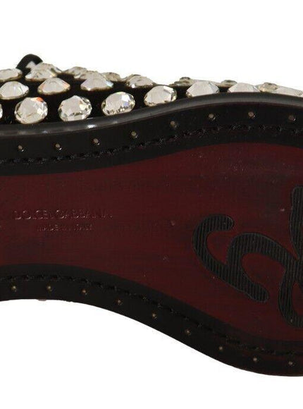 Dolce & Gabbana Black Leather Crystals Lace Up Formal Shoes
