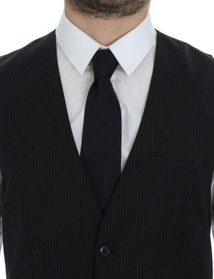 Dolce & Gabbana Black Striped Wool Single Breasted Vest - Ellie Belle