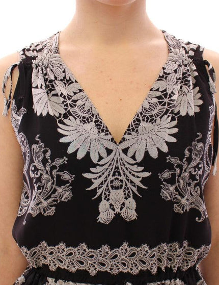 Sachin & Babi Black Silk Floral Pattern Shift Coctail Dress - Ellie Belle