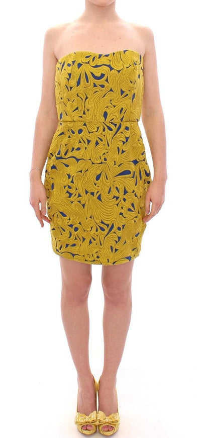 Sachin & Babi Blue Yellow Strapless Bubble Mini Shift Dress