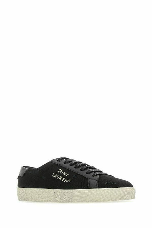 Saint Laurent Black Canvas & Leather Low Top Sneakers - Ellie Belle