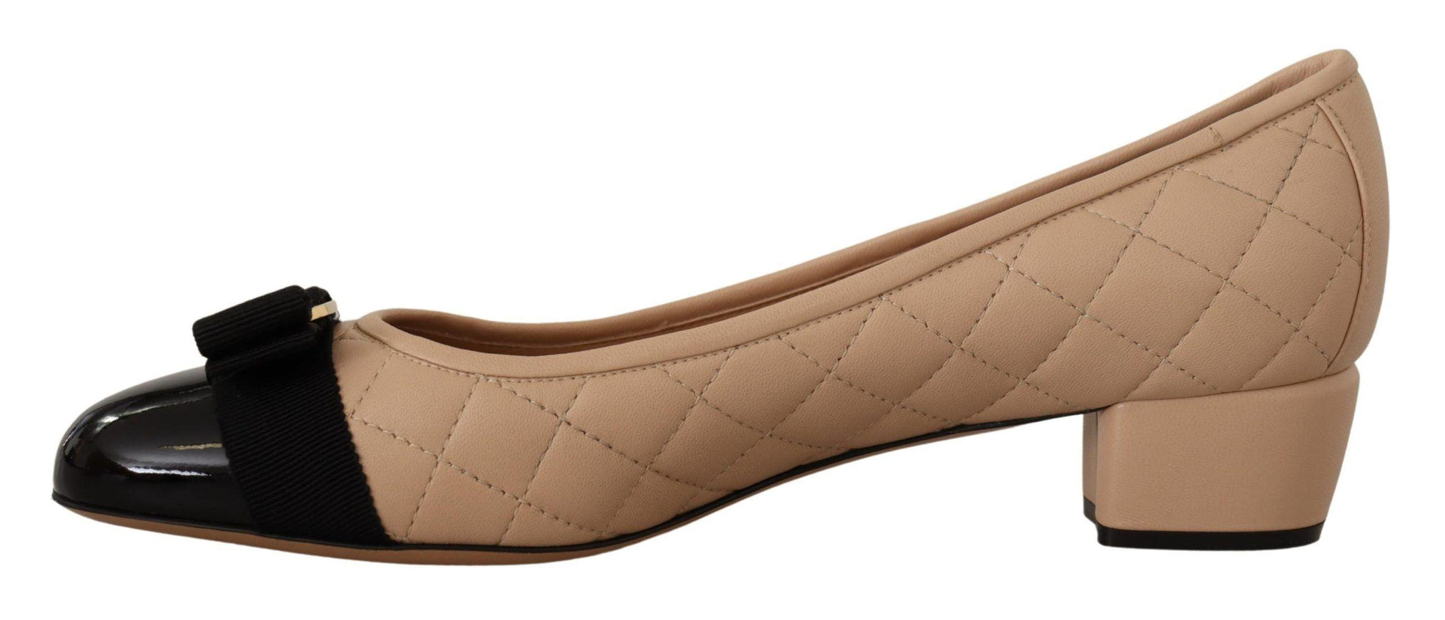 Salvatore Ferragamo Beige and Black Nappa Leather Pumps Shoes - Ellie Belle