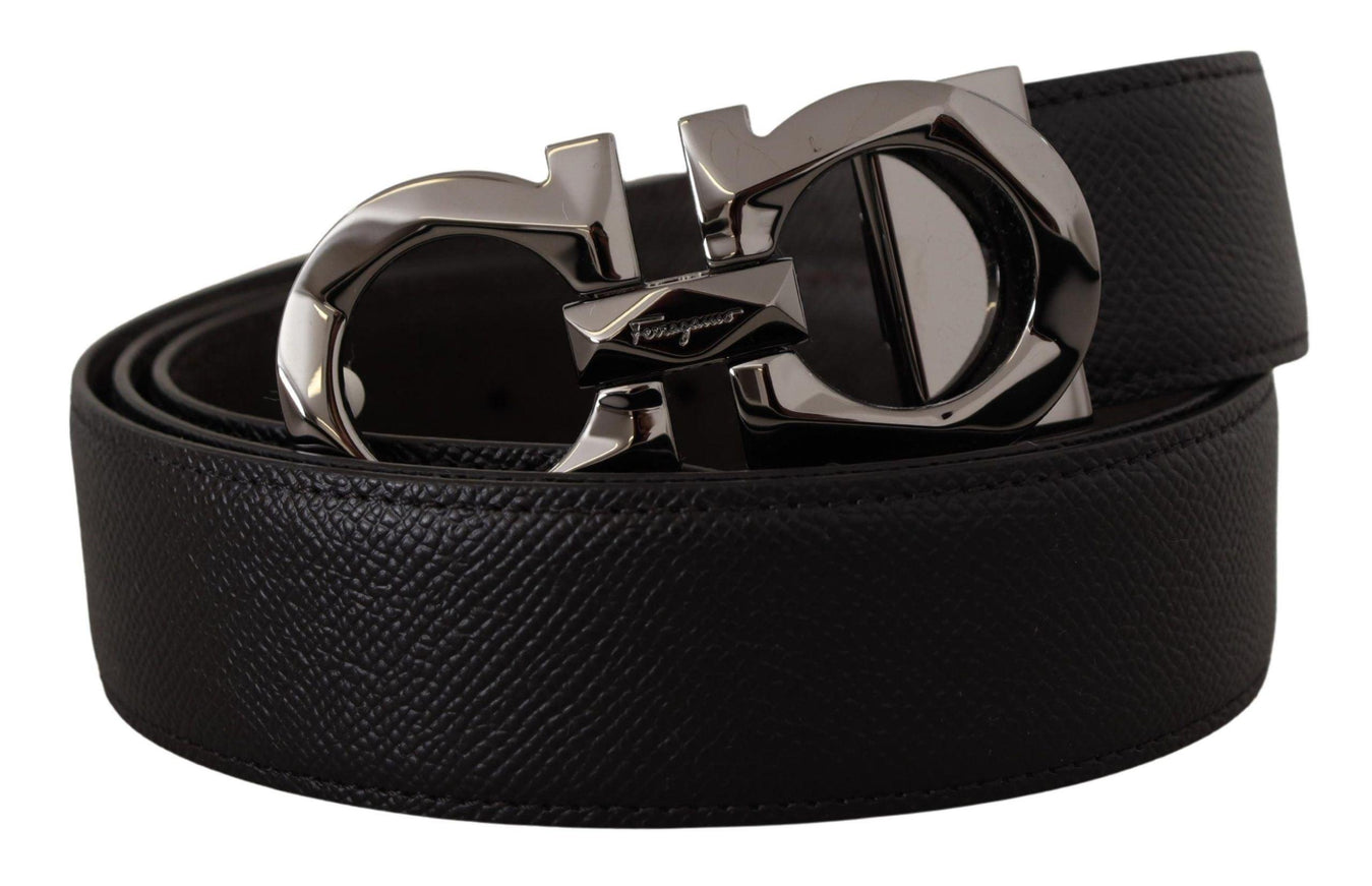 Salvatore Ferragamo Black and Dark Brown Leather Reversible Belt - Ellie Belle