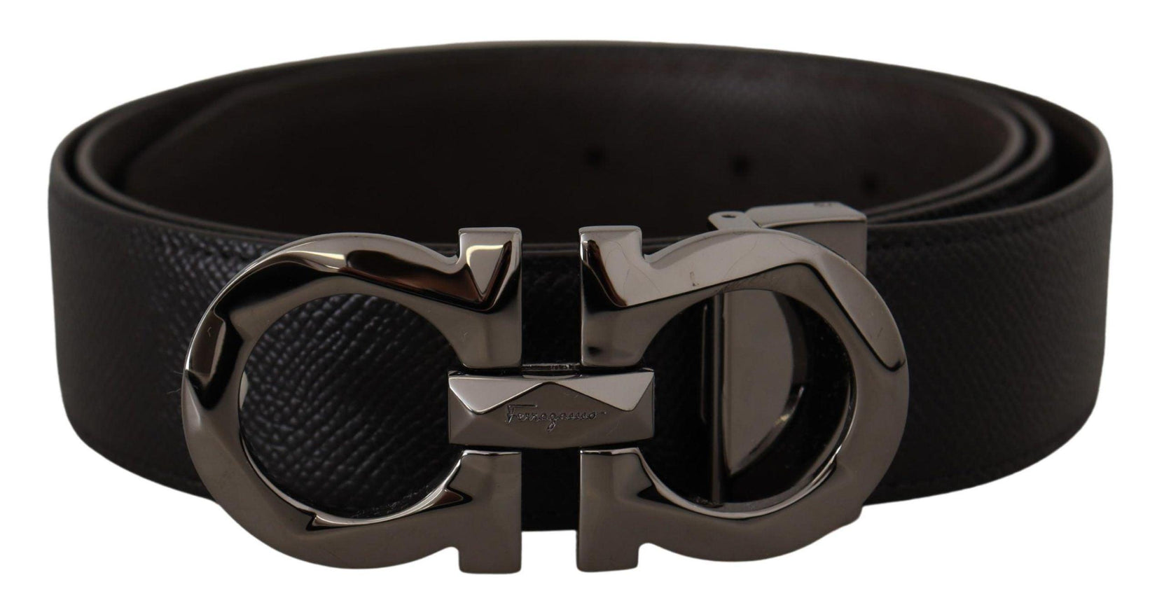 Salvatore Ferragamo Black and Dark Brown Leather Reversible Belt - Ellie Belle