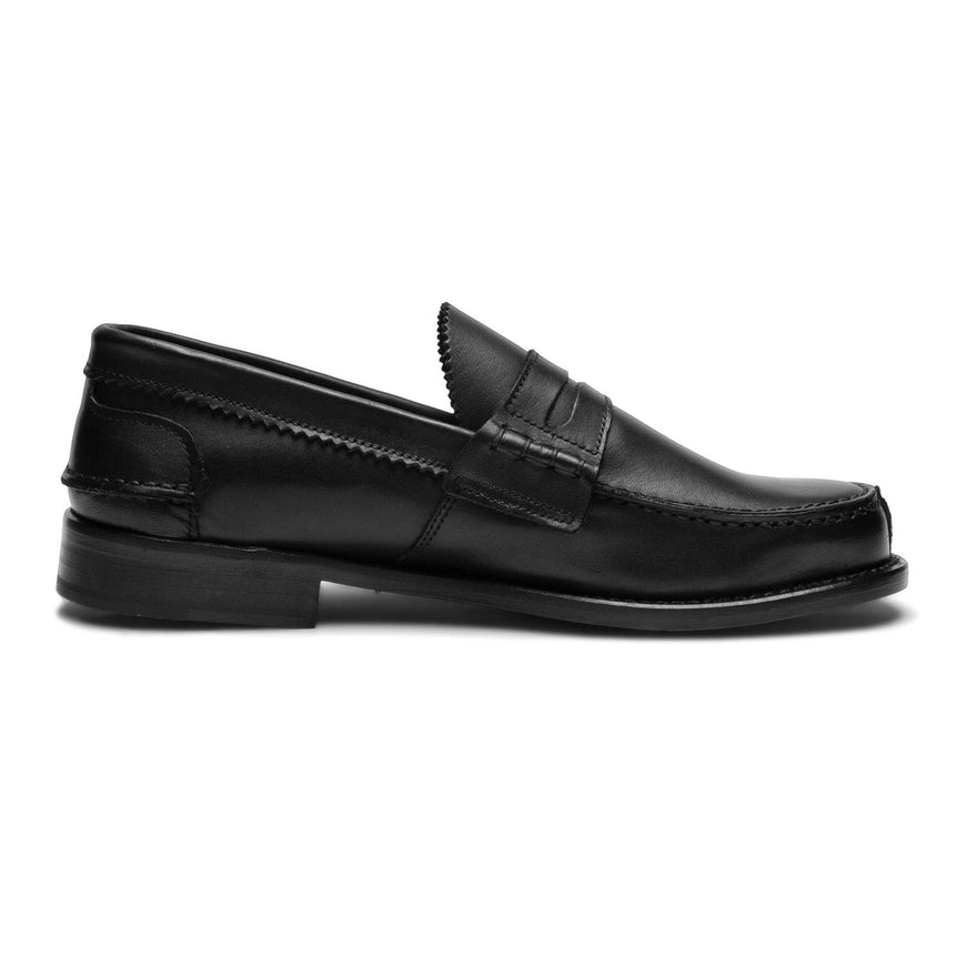 Saxone of Scotland Black Calf Leather Mens Loafers Shoes - Ellie Belle