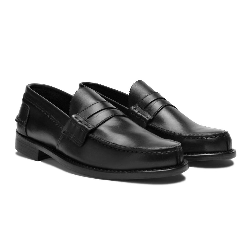 Saxone of Scotland Black Calf Leather Mens Loafers Shoes - Ellie Belle