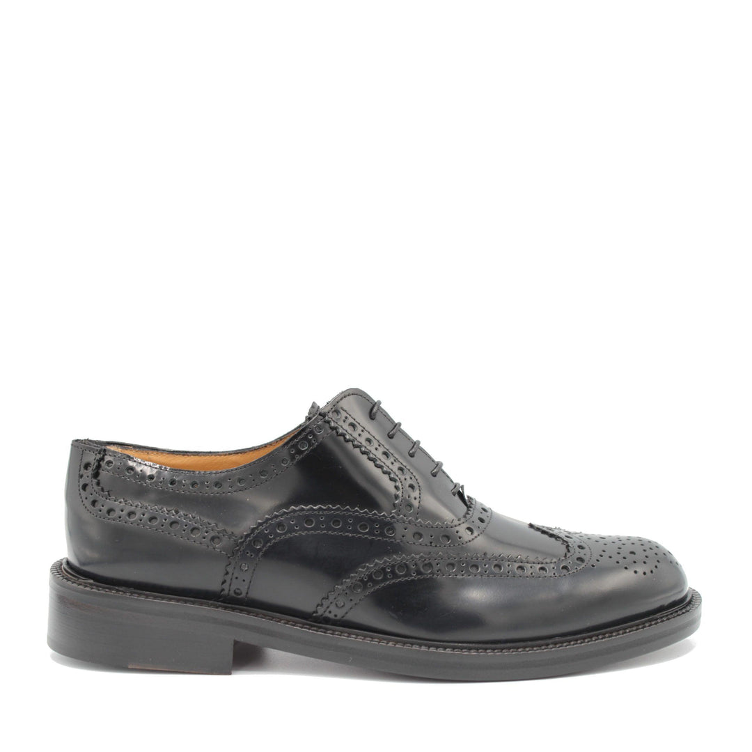 Saxone of Scotland Black Spazzolato Leather Mens Laced Full Brogue Shoes - Ellie Belle