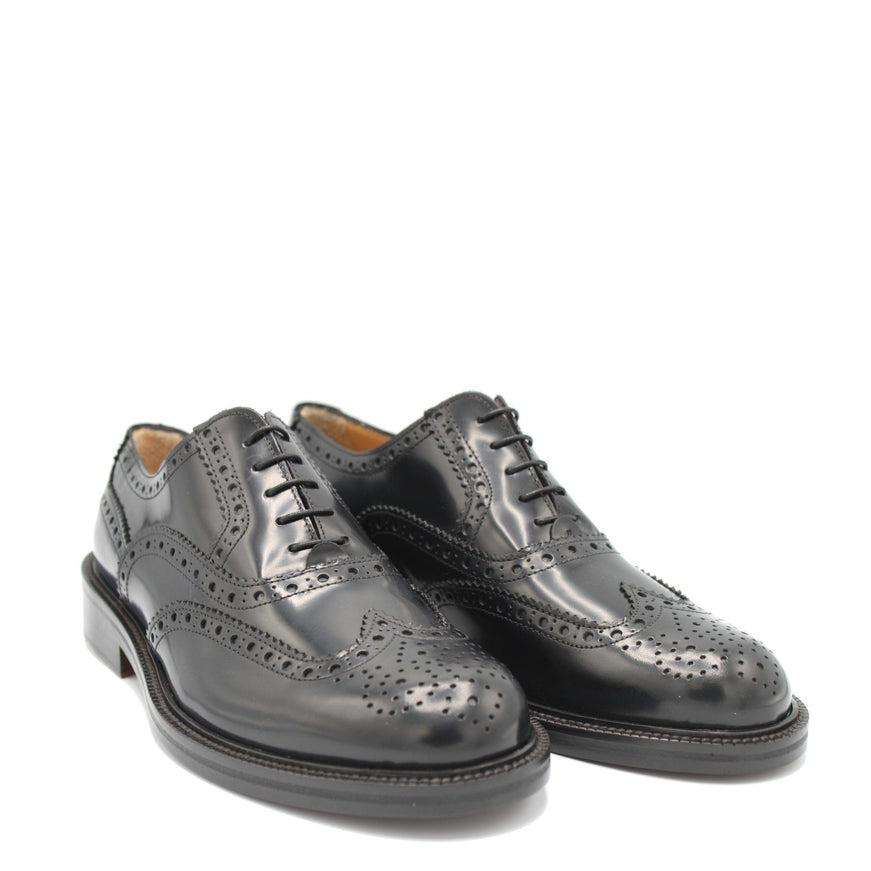 Saxone of Scotland Black Spazzolato Leather Mens Laced Full Brogue Shoes - Ellie Belle