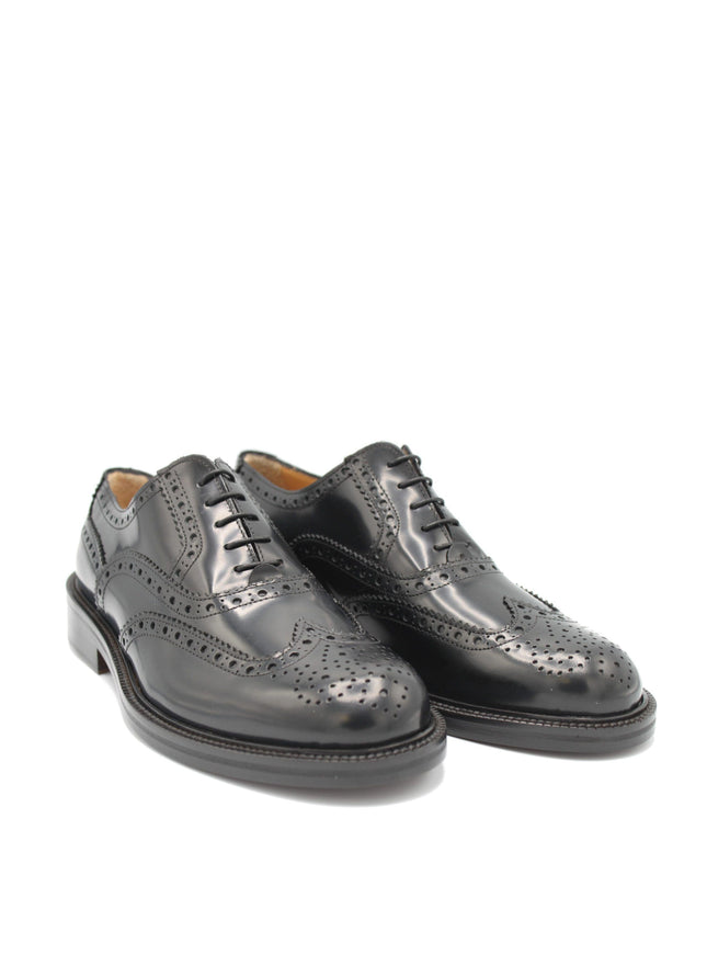 Saxone of Scotland Black Spazzolato Leather Mens Laced Full Brogue Shoes - Ellie Belle