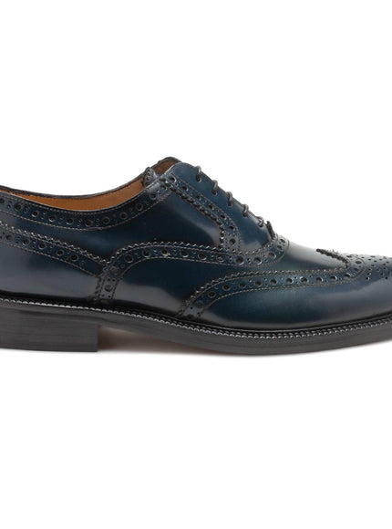 Saxone of Scotland Blue Spazzolato Leather Mens Laced Full Brogue Shoes - Ellie Belle