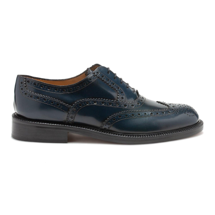 Saxone of Scotland Blue Spazzolato Leather Mens Laced Full Brogue Shoes - Ellie Belle