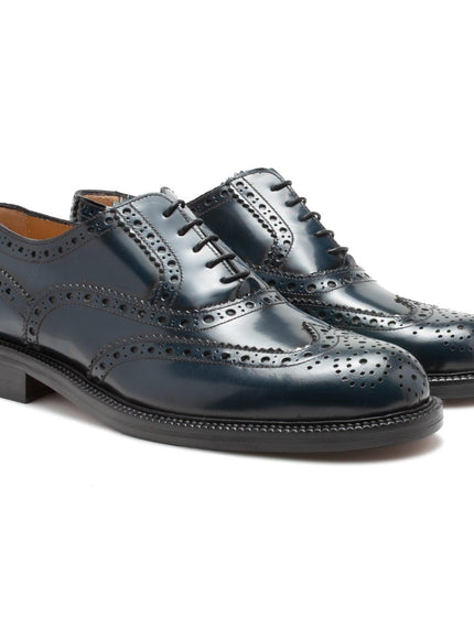 Saxone of Scotland Blue Spazzolato Leather Mens Laced Full Brogue Shoes - Ellie Belle