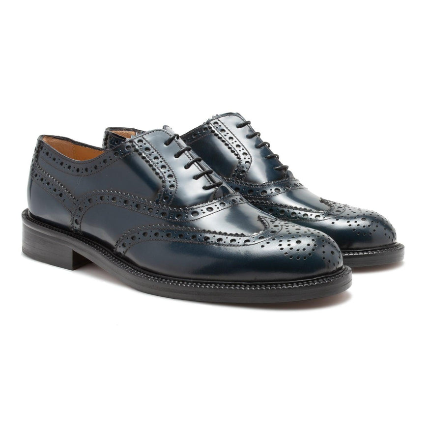 Saxone of Scotland Blue Spazzolato Leather Mens Laced Full Brogue Shoes - Ellie Belle