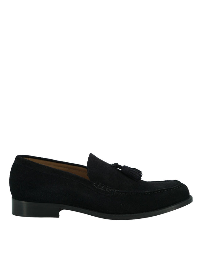 Saxone of Scotland Dark Blue Suede Leather Mens Loafers Shoes - Ellie Belle