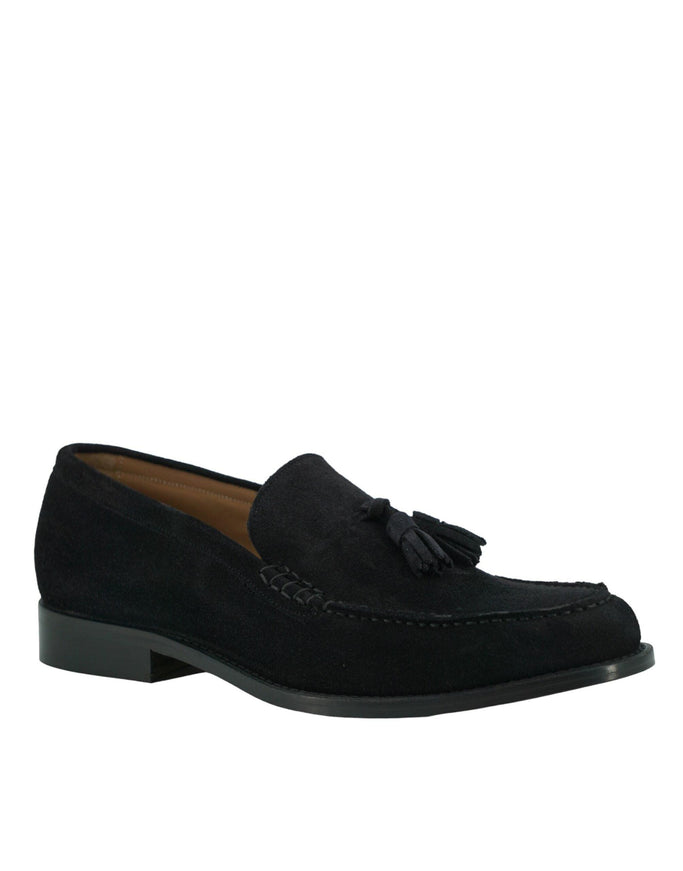 Saxone of Scotland Dark Blue Suede Leather Mens Loafers Shoes - Ellie Belle