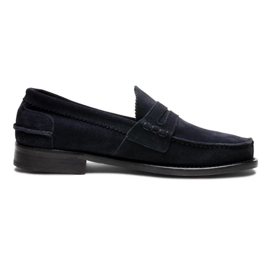 Saxone of Scotland Dark Blue Suede Leather Mens Loafers Shoes - Ellie Belle