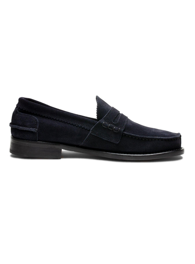 Saxone of Scotland Dark Blue Suede Leather Mens Loafers Shoes - Ellie Belle