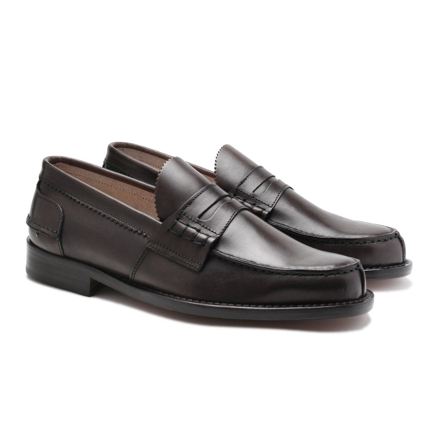 Saxone of Scotland Dark Brown Leather Mens Loafers Shoes - Ellie Belle