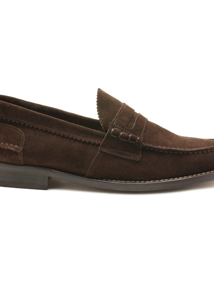 Saxone of Scotland Dark Brown Suede Leather Mens Loafers Shoes - Ellie Belle