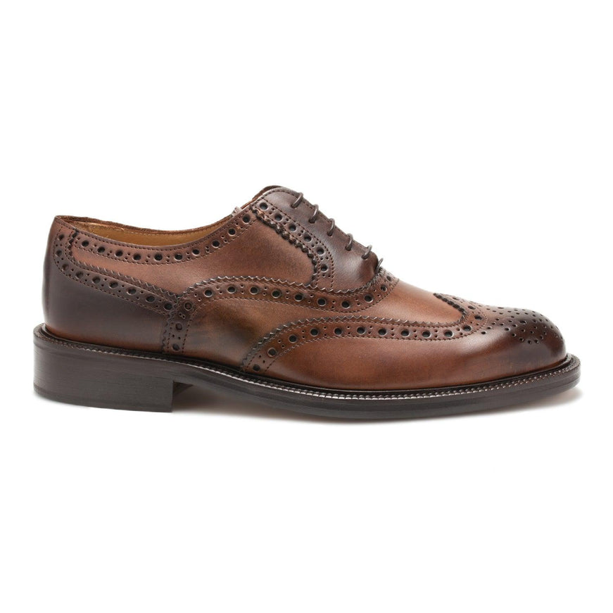 Saxone of Scotland Natural Brown Leather Mens Laced Full Brogue Shoes - Ellie Belle