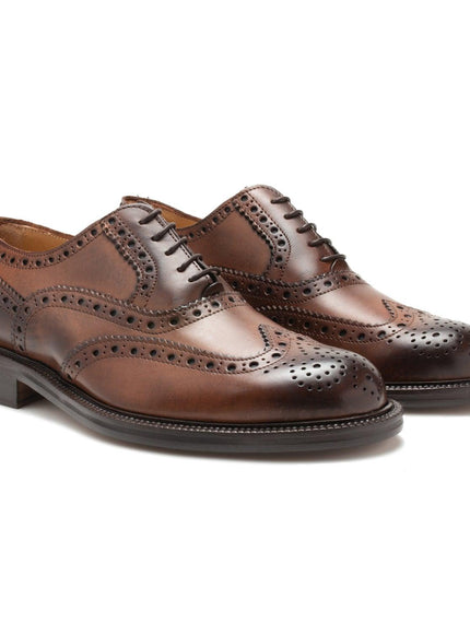 Saxone of Scotland Natural Brown Leather Mens Laced Full Brogue Shoes - Ellie Belle