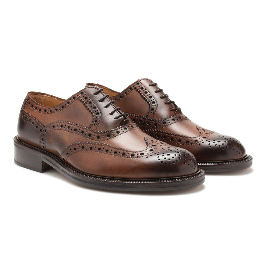 Saxone of Scotland Natural Brown Leather Mens Laced Full Brogue Shoes - Ellie Belle