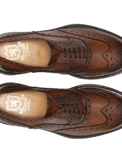 Saxone of Scotland Natural Brown Leather Mens Laced Full Brogue Shoes - Ellie Belle