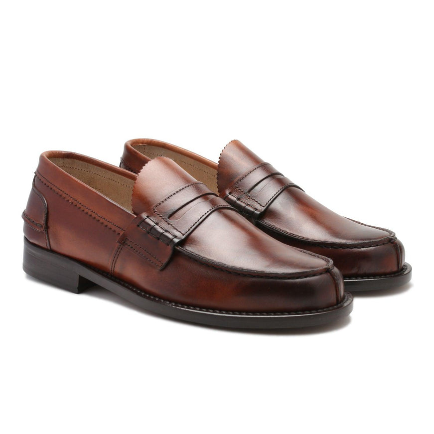 Saxone of Scotland Natural Calf Leather Mens Loafers Shoes - Ellie Belle