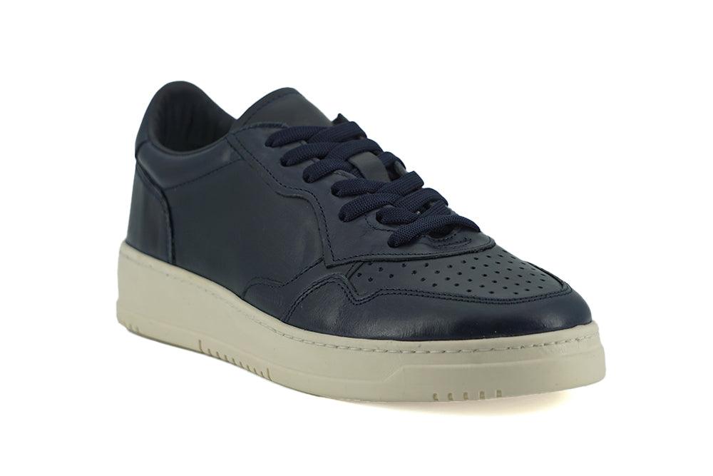 Saxone of Scotland Navy Blue Leather Low Top Sneakers - Ellie Belle