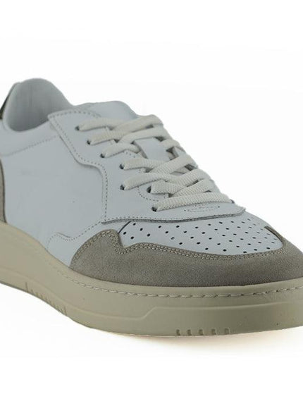 Saxone of Scotland White and Beige Leather Low Top Sneakers - Ellie Belle