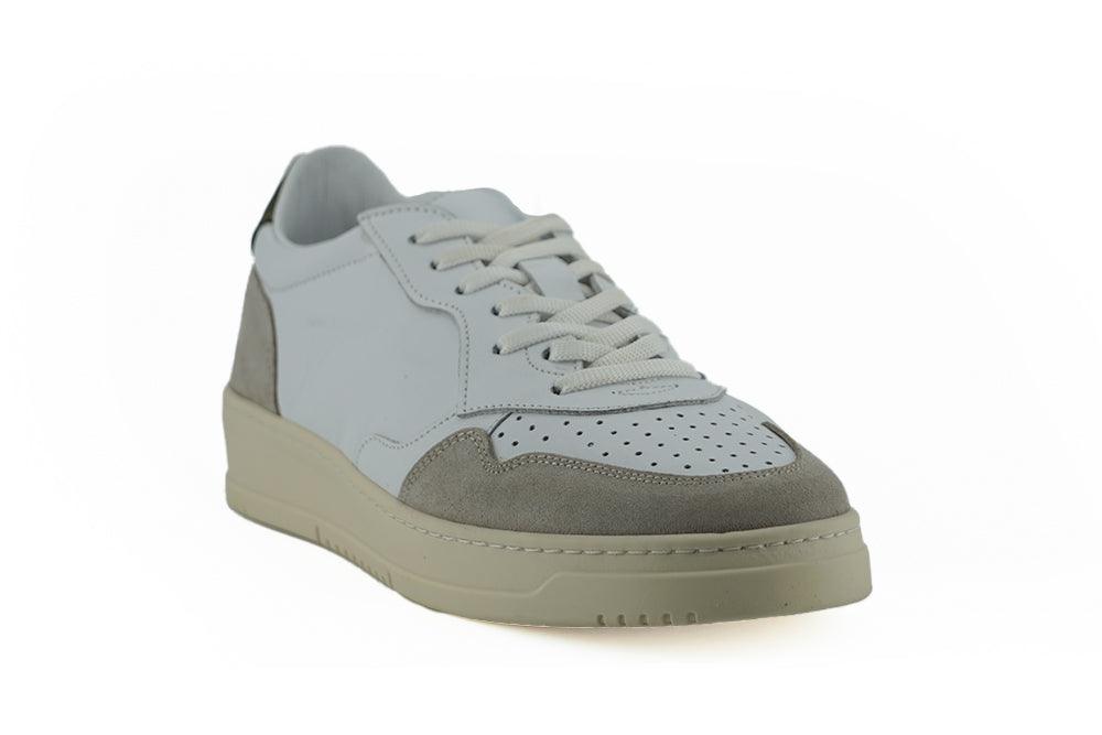 Saxone of Scotland White and Beige Leather Low Top Sneakers - Ellie Belle