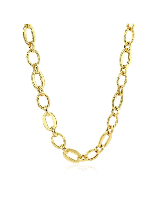 Shiny and Textured Oval Link Necklace in 14k Yellow Gold - Ellie Belle