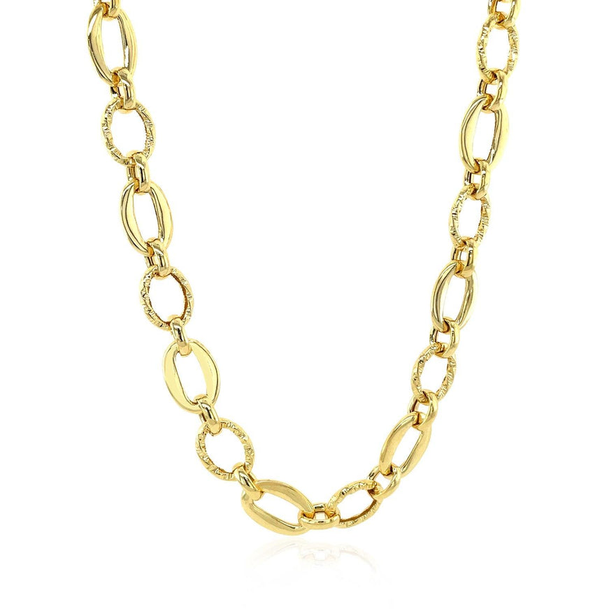 Shiny and Textured Oval Link Necklace in 14k Yellow Gold - Ellie Belle