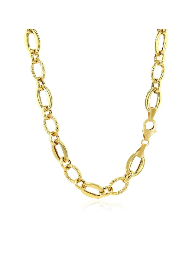 Shiny and Textured Oval Link Necklace in 14k Yellow Gold - Ellie Belle