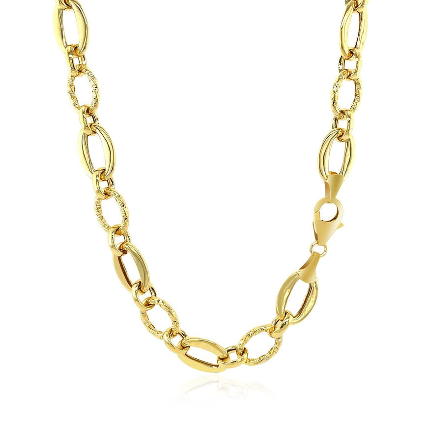 Shiny and Textured Oval Link Necklace in 14k Yellow Gold - Ellie Belle